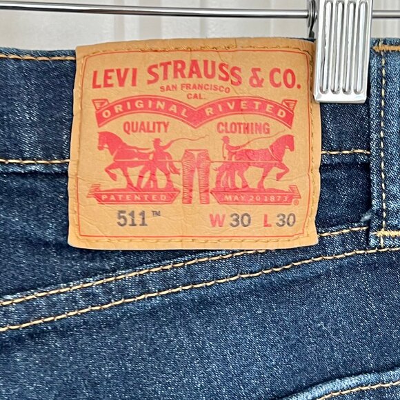 Levi 511 30 x 30 Slim Fit Stretch Denim Zip Fly 5-Pocket Dark Wash Blue Jeans - Picture 9 of 15